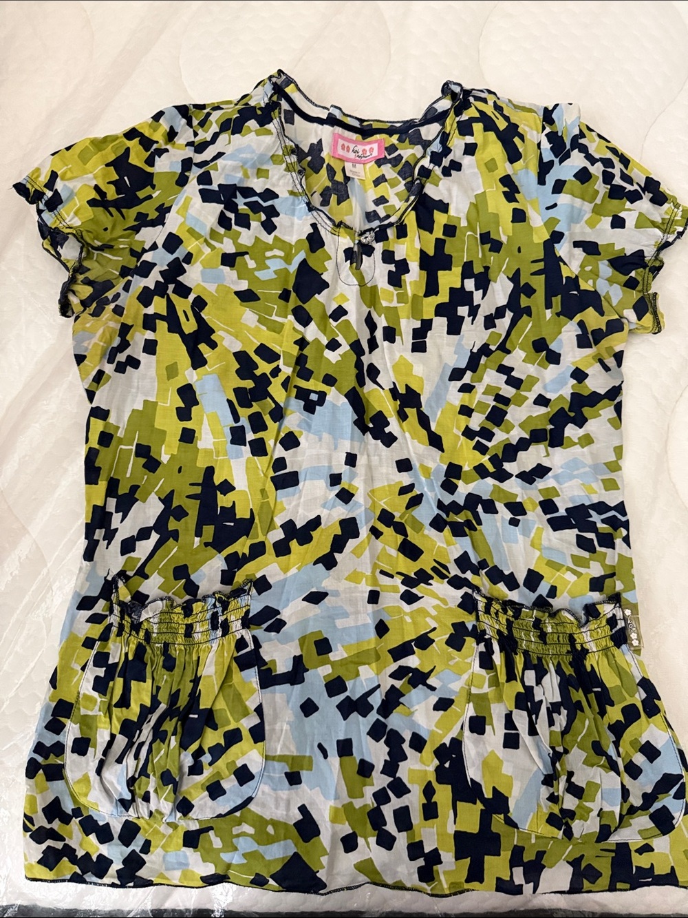koi Olive Green, Navy & Light Blue Abstract Short Sleeve Tunic